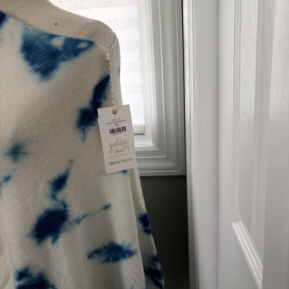 Golden Sun Cabana Tie Dye Cashmere Poncho, Blue Pool, One Size, NWT - Picture 2 of 4